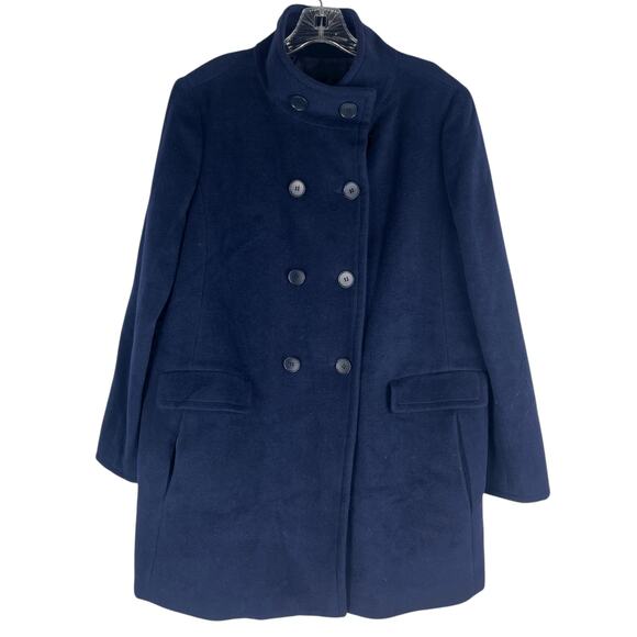 Talbots Funnel Neck Wool Alpaca Blend Double Breasted Coat Blue Size 16 - Picture 2 of 10